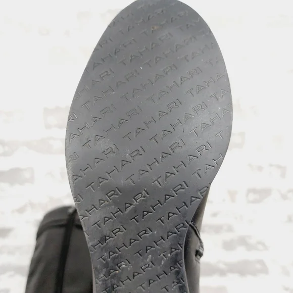 Tahari Kaley Black Leather Knee High Buckle Ridding Boots A920 - Picture 10 of 13